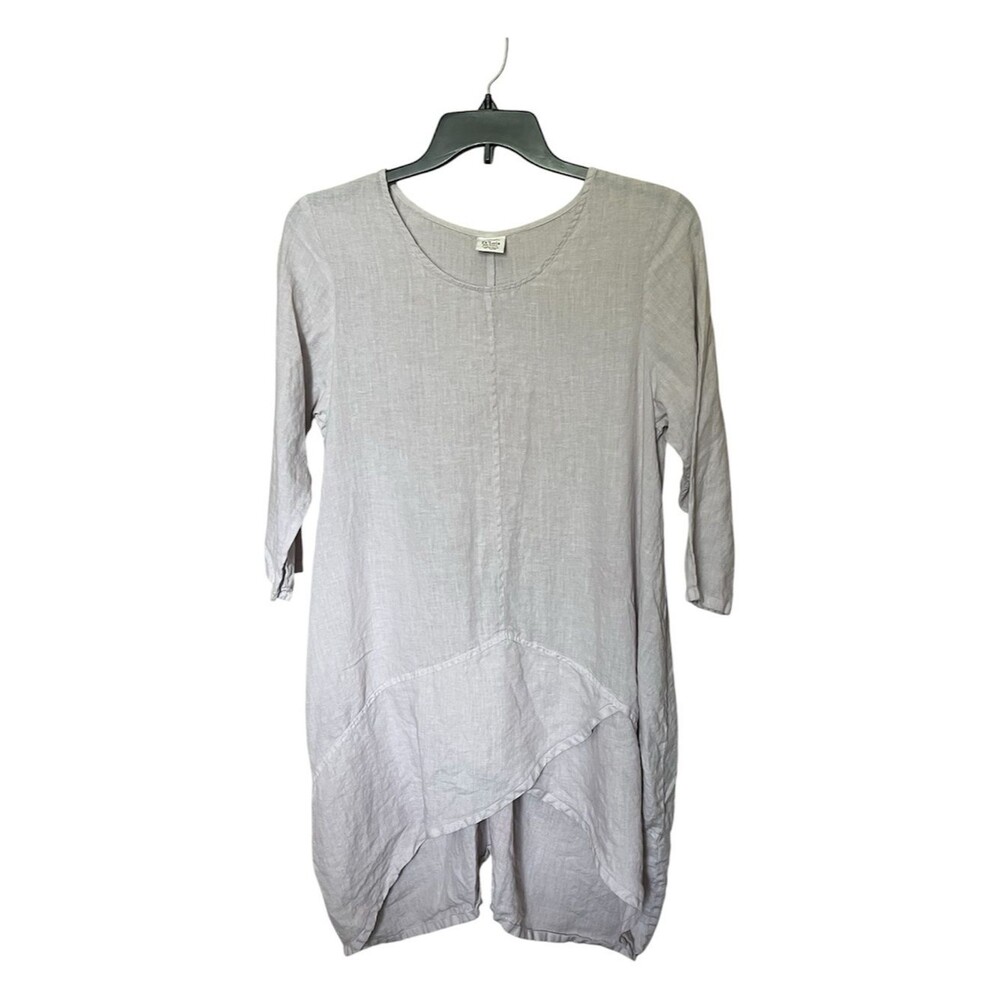 Et'Lois Light Linen Victoria Tulip Hem Tunic Top Shirt Light Lilac Size Medium